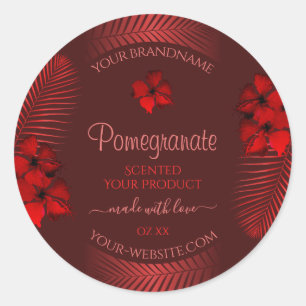 Blommigt Mörk Red Product Labels Hawaiian Flowers Runt Klistermärke