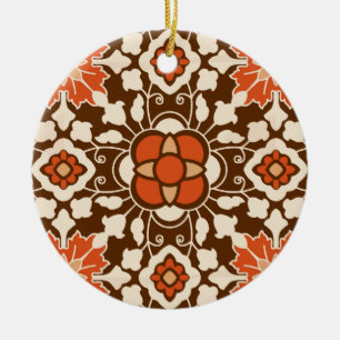 Blommigt Moroccan Tile, Brown, Rust och Beige Julgransprydnad Keramik
