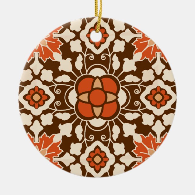 Blommigt Moroccan Tile, Brown, Rust och Beige Julgransprydnad Keramik (Framsidan)