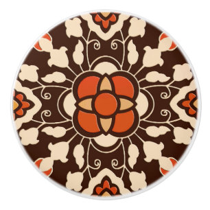 Blommigt Moroccan Tile, Brown, Rust och Beige Knopp