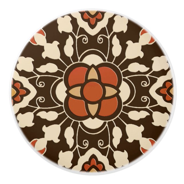 Blommigt Moroccan Tile, Brown, Rust och Beige Knopp (Framsidan)