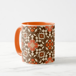 Blommigt Moroccan Tile, Brown, Rust och Beige Mugg