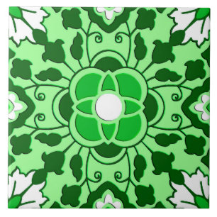Blommigt Moroccan Tile, Emerald and Lime Green Kakelplatta