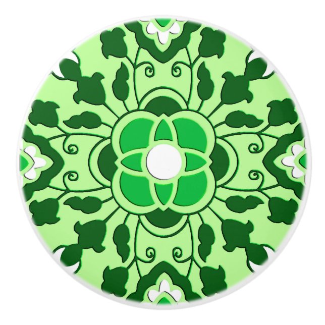 Blommigt Moroccan Tile, Emerald and Lime Green Knopp (Framsidan)