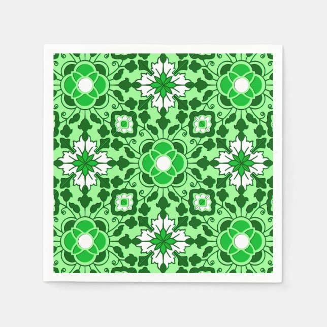 Blommigt Moroccan Tile, Emerald and Lime Green Pappersservett (Framsidan)
