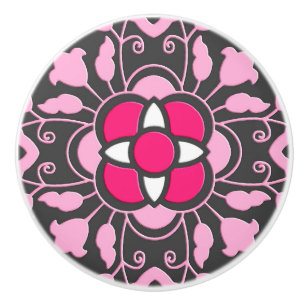 Blommigt Moroccan Tile, Fuchsia Rosa & Grått / Grå Knopp