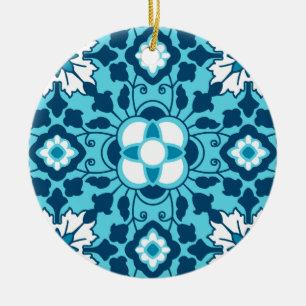Blommigt Moroccan Tile, Indigo, Himlar Blue and Wh Julgransprydnad Keramik