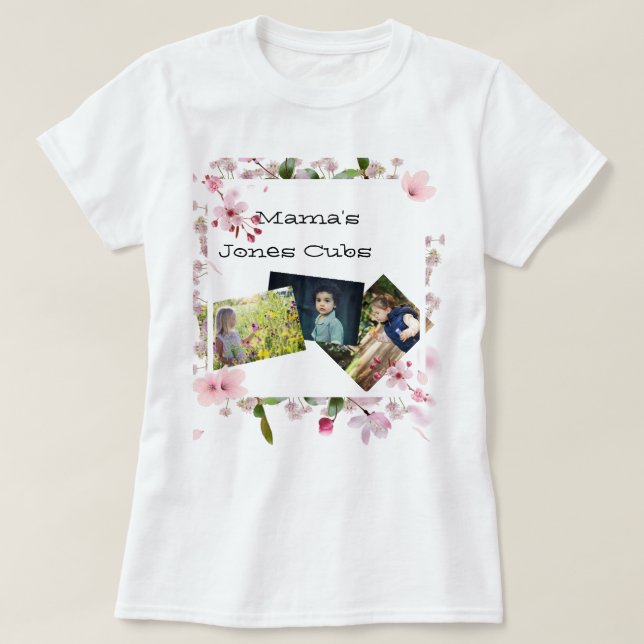 Blommigt Mors dag Mamma: tre foto unge T Shirt (Design framsida)
