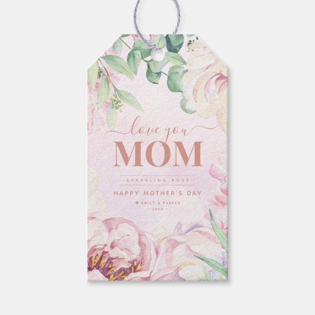 Blommigt Mors dag Personlig Vin Presentetikett (Framsidan)