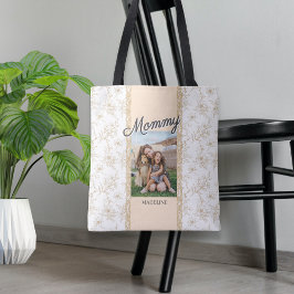 Blommigt Mors dag Photo Mamma Beige Tygkasse