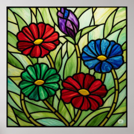 Blommigt Mosaic Art av fastsatt glas Poster
