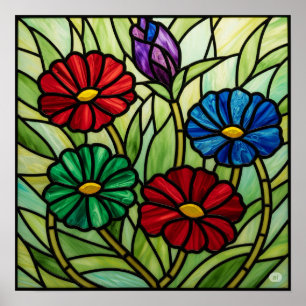 Blommigt Mosaic Art av fastsatt glas Poster