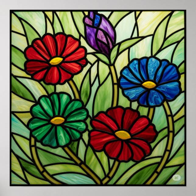 Blommigt Mosaic Art av fastsatt glas Poster (Framsidan)