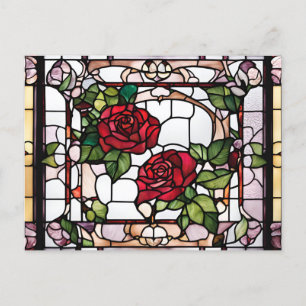 Blommigt Mosaic, fastsatt glas, Röd ros Vykort