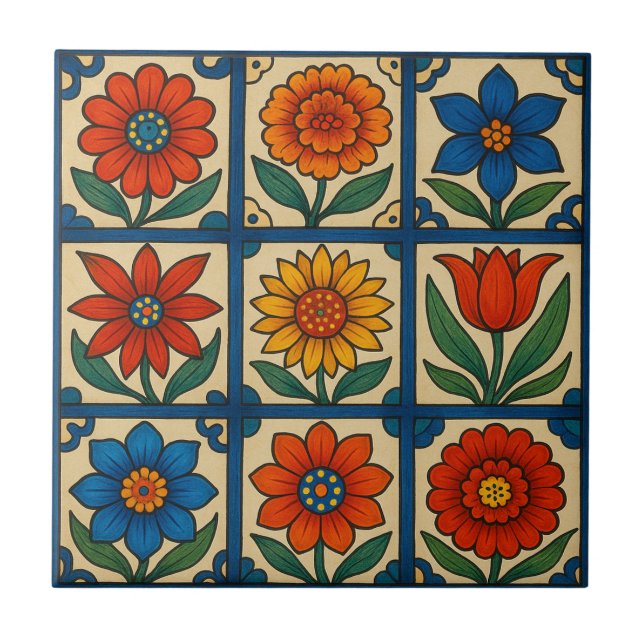 Blommigt Mosaic Kakelplatta (Framsidan)