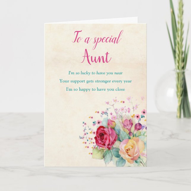 Blommigt Moster Auntie Birthday Card Kort (Framsida)