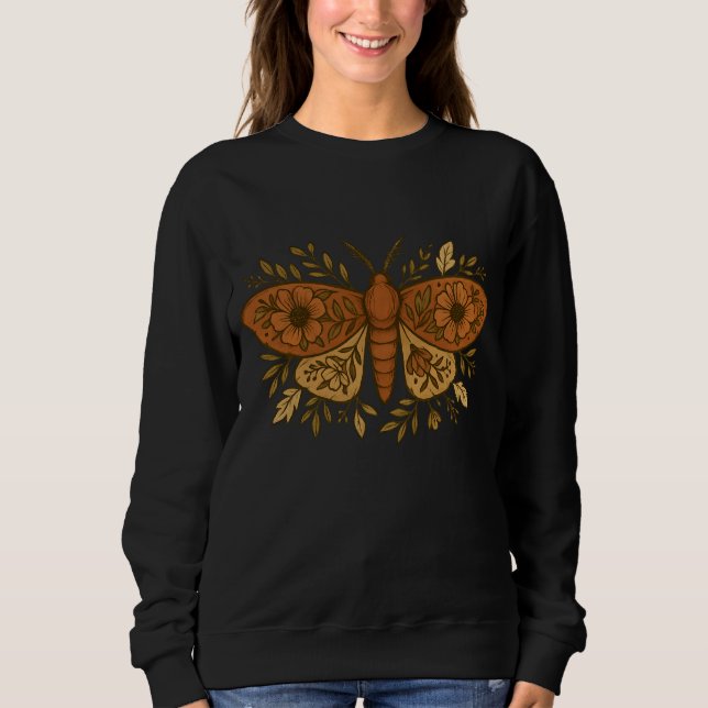 Blommigt Moth T-Shirt - Gothic Boho Witchy Tee (Framsida)