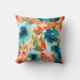 Blommigt Motifs i vattenfärg Kudde