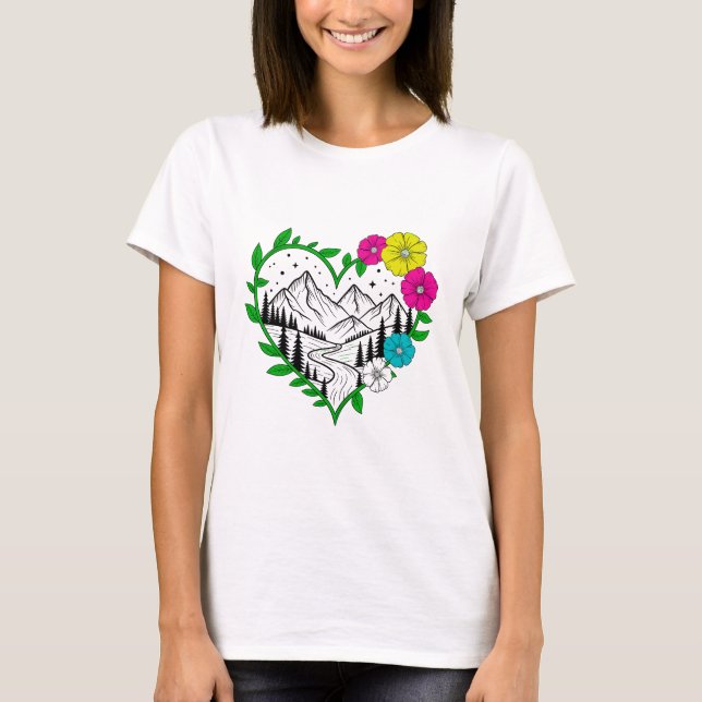 Blommigt Mountain Heart Scenia Nature Ligcape Art T Shirt (Framsida)