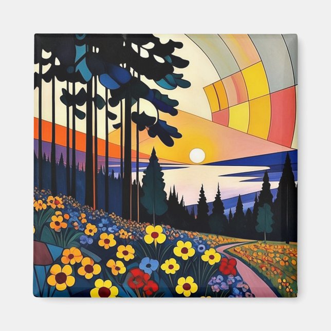Blommigt Mountainside Magnet (Framsidan)