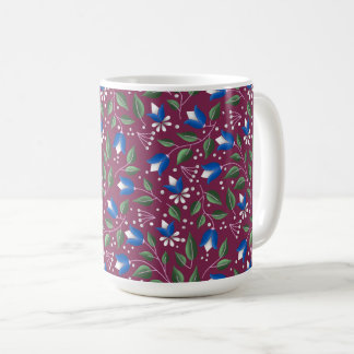 Blommigt Mugg i Burgundy och Deep Blue
