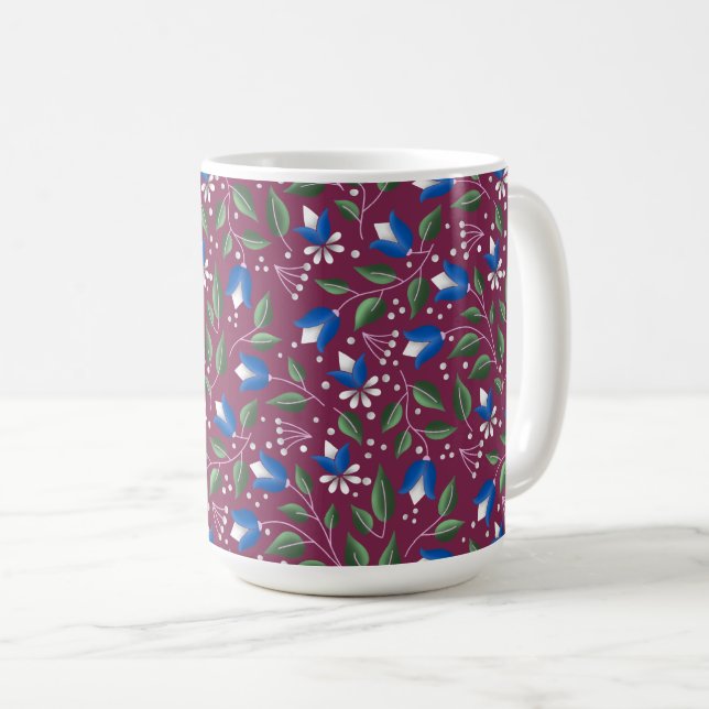 Blommigt Mugg i Burgundy och Deep Blue (Framsida höger)