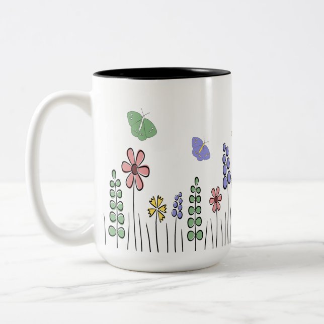 Blommigt Mugg Wildblomma Butterfly Coffee Mugg Vår (Vänster)