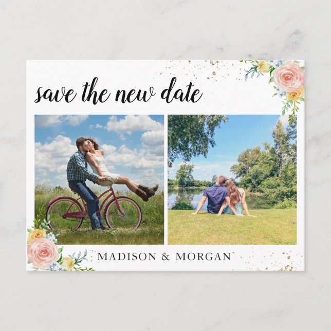 Blommigt multifoton spara det nya datumet meddelande vykort (Framsida)