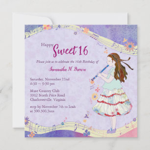 Blommigt Muse Sweet 16 Födelsedagsfester Inbjudningar