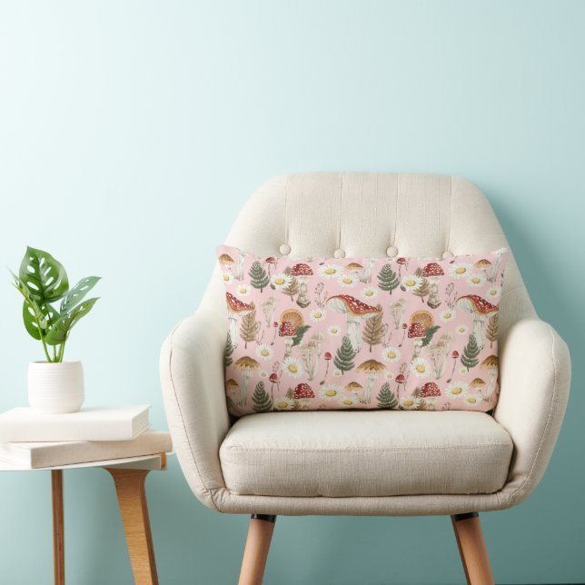 Blommigt Mushroom Cottagecore Mönster Lumbarkudde (Stol)