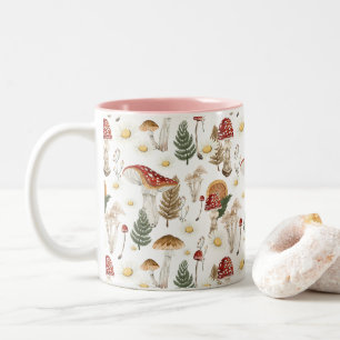 Blommigt Mushroom Cottagecore Mönster Två-Tonad Mugg