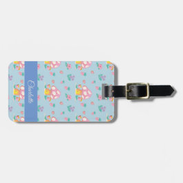 Blommigt Mushroom Mönster Pastel Blue Bagagebricka