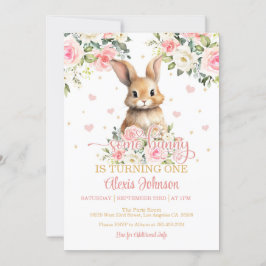 Blommigt NÅGON Bunny Birthday-inbjudan Inbjudningar