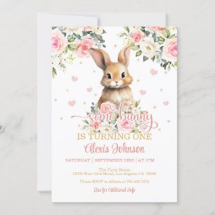 Blommigt NÅGON Bunny Birthday-inbjudan Inbjudningar