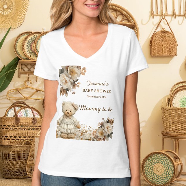 Blommigt Nalle Mamma som ska vara babyåkare T-Shir T Shirt (Skapare uppladdad)