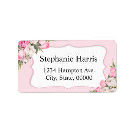 Blommigt Namn Adress Sticker Rosa ros Adressetikett