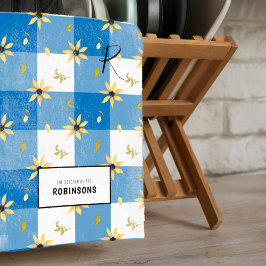 Blommigt, namn familjens personlig i monogrammet kökshandduk