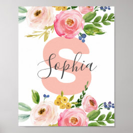 Blommigt Namn Girl Baby Personlig Boho Nursery Poster