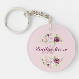 Blommigt Namn & initial monogram akrylnyckelkedja