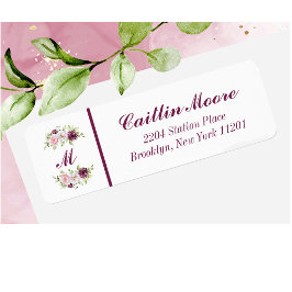 Blommigt Namn & Monogram Returadressetikett Returadress Etikett