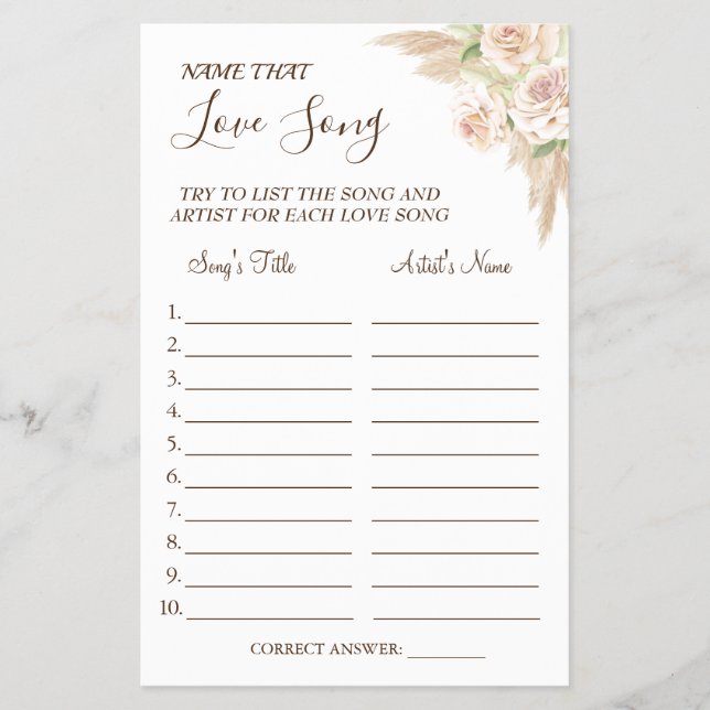 Blommigt Namn som duschkortet kärlek sång Flygblad (Framsidan)