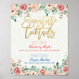 Blommigt Namnteckning Cocktail Drink Menu Bröllop Poster