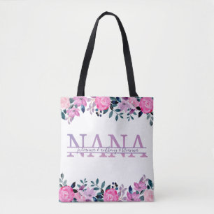 Blommigt Nana delade Monogram med barnbarn namn Tygkasse