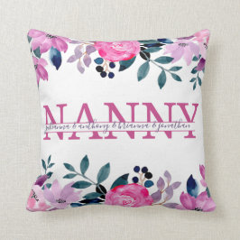 Blommigt Nanny delade Monogram med barnbarn namn Kudde