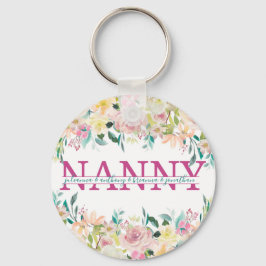 Blommigt Nanny delade Monogram med barnbarn namn Nyckelring