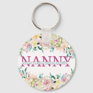 Blommigt Nanny delade Monogram med barnbarn namn Nyckelring