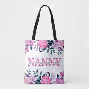 Blommigt Nanny delade Monogram med barnbarn namn Tygkasse