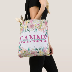 Blommigt Nanny delade Monogram med barnbarn namn Tygkasse