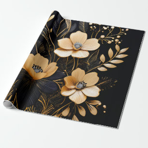 Blommigt Natt: Black & Guld Mönster Presentpapper