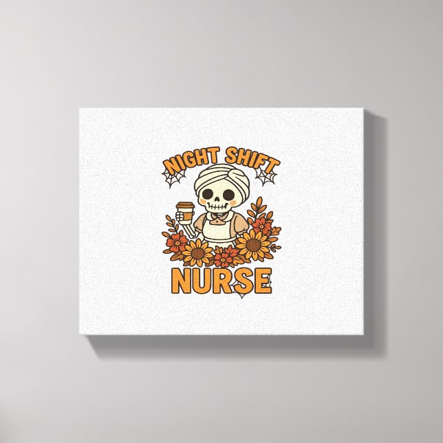 Blommigt Nattskift Nurse Skeleton Halloween RN Nur Canvastryck (Framsida)